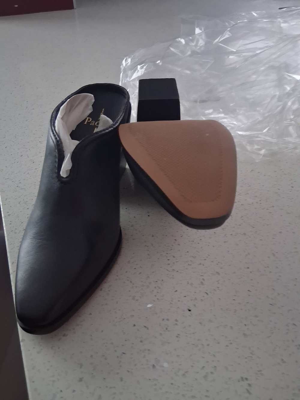 Paolo Black Leather Slip-On Loafers with Tan Sole